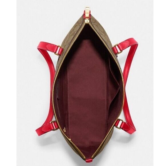 🔥🎁NWT! Coach Gallery Tote Handbag Khaki/Electric Red Msrp:$378.00 - Picture 11 of 12